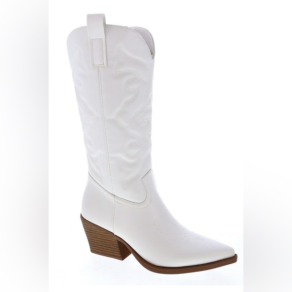 NWT! WHITE PU NASHVILLE WESTERN POINTED TOE COWGIRL BOOTS WITH SIDE ZIPP… - Picture 2 of 4